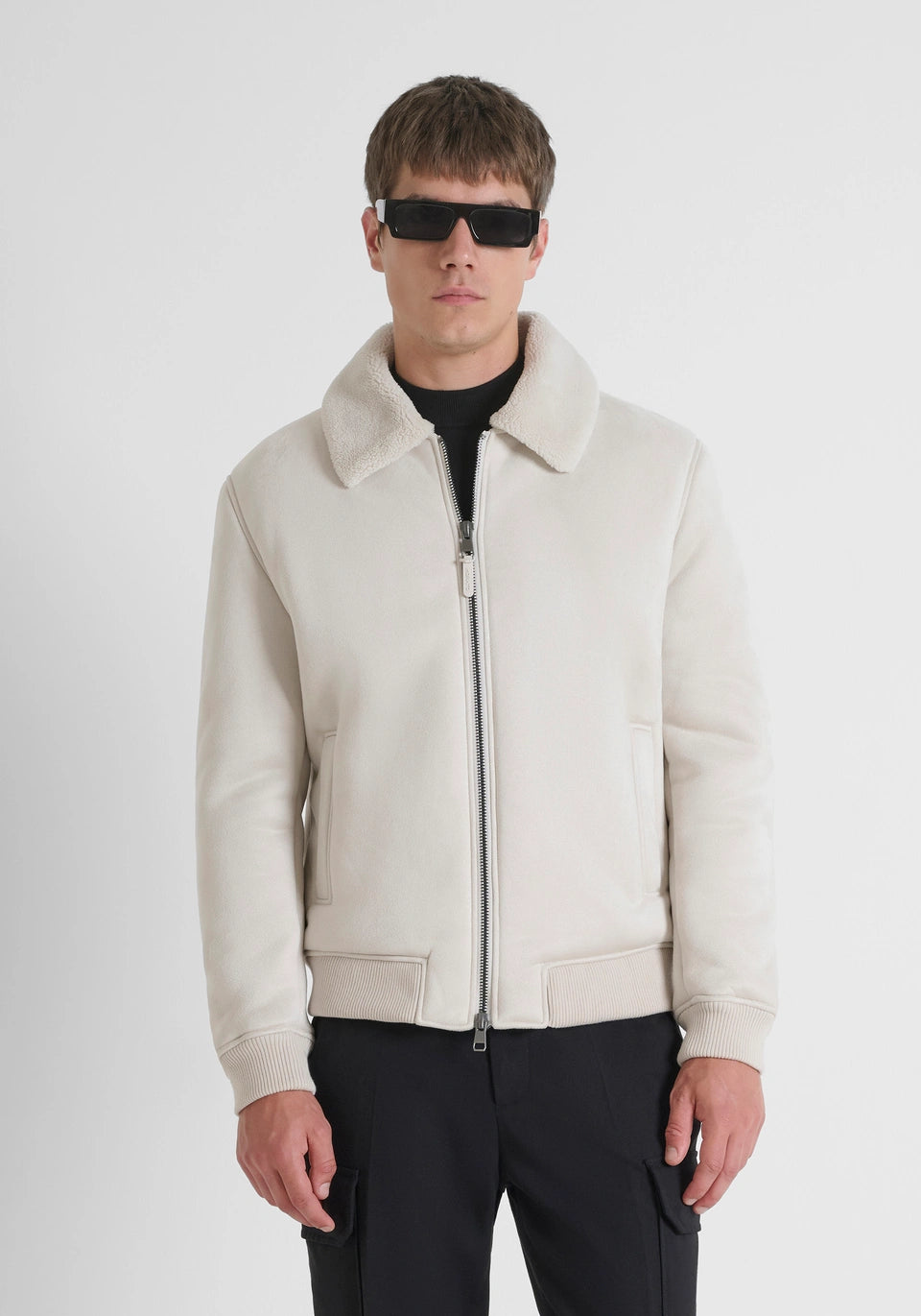GIUBBOTTO BOMBER REGULAR FIT CON INSERTI IN MAGLIA E TESSUTO EFFETTO CAMOSCIO
