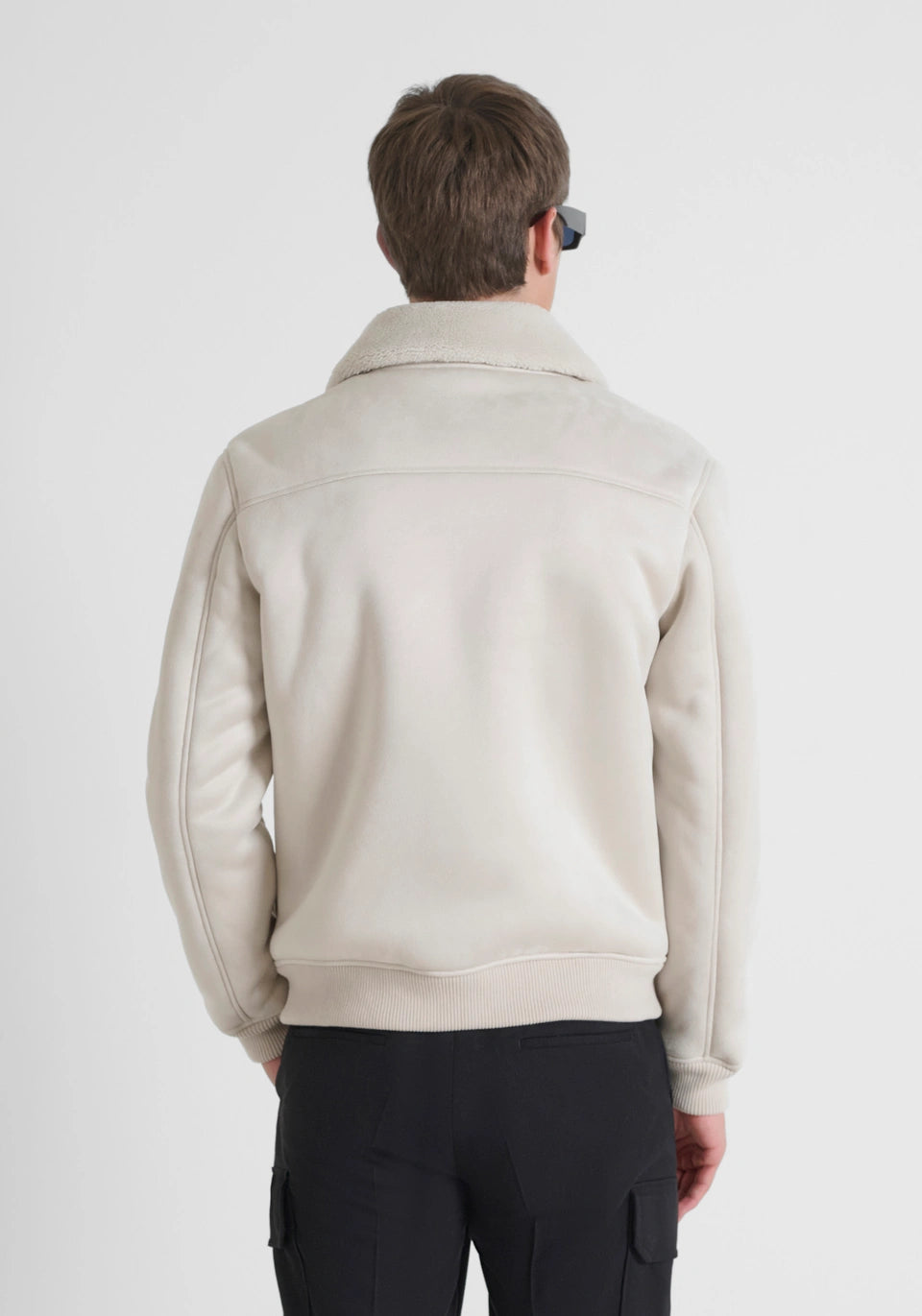 GIUBBOTTO BOMBER REGULAR FIT CON INSERTI IN MAGLIA E TESSUTO EFFETTO CAMOSCIO