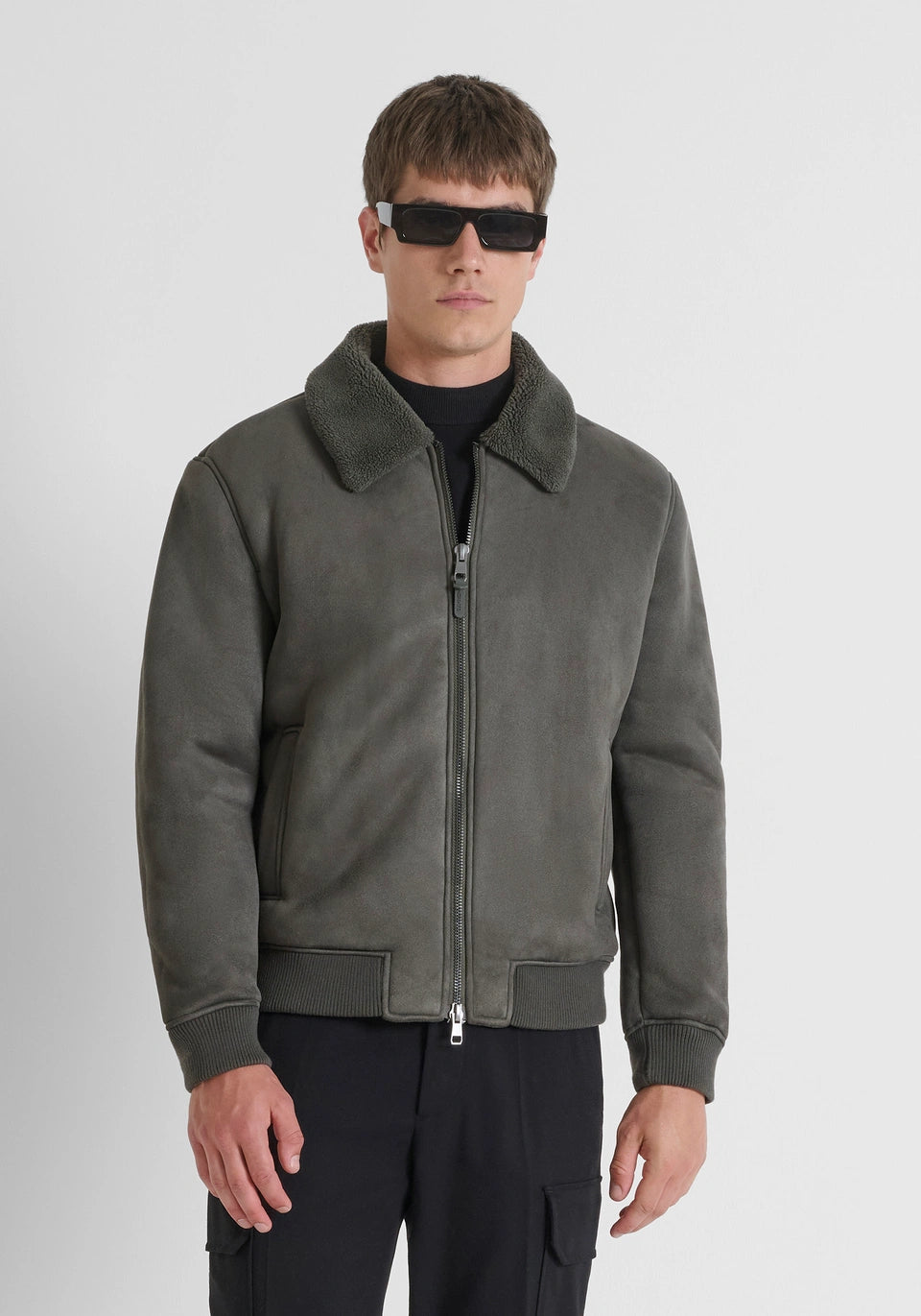 GIUBBOTTO BOMBER REGULAR FIT CON INSERTI IN MAGLIA E TESSUTO EFFETTO CAMOSCIO