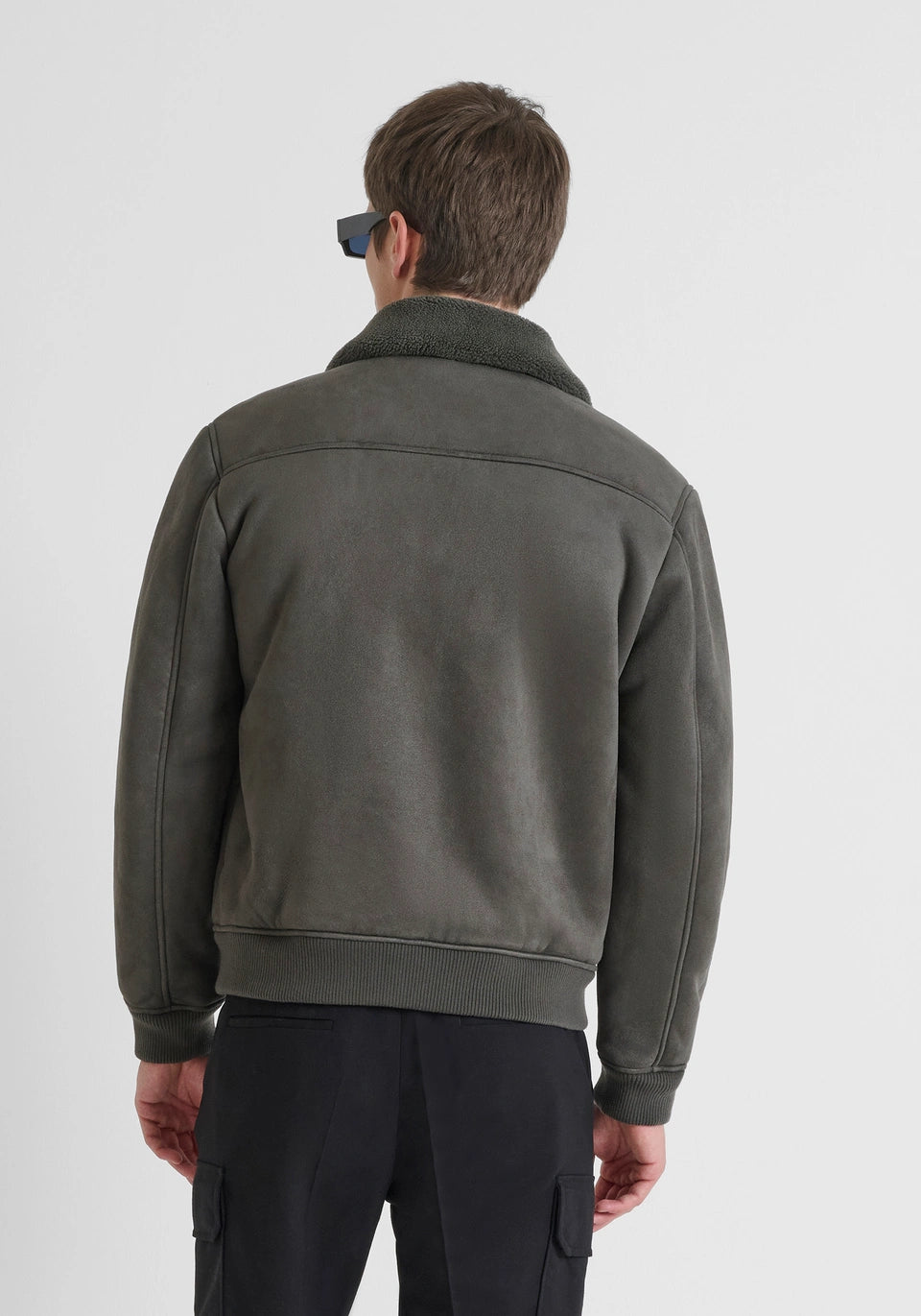 GIUBBOTTO BOMBER REGULAR FIT CON INSERTI IN MAGLIA E TESSUTO EFFETTO CAMOSCIO