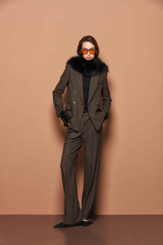 Completo a Quadri Donna con Colletto in Eco-Pelliccia