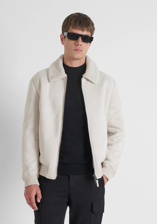 GIUBBOTTO BOMBER REGULAR FIT CON INSERTI IN MAGLIA E TESSUTO EFFETTO CAMOSCIO